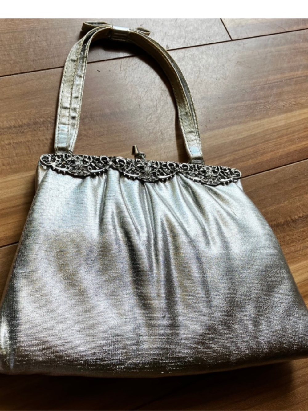 Vintage Purse "After Five" Silver Color Kiss Lock EUC- See 2nd Picture for bend